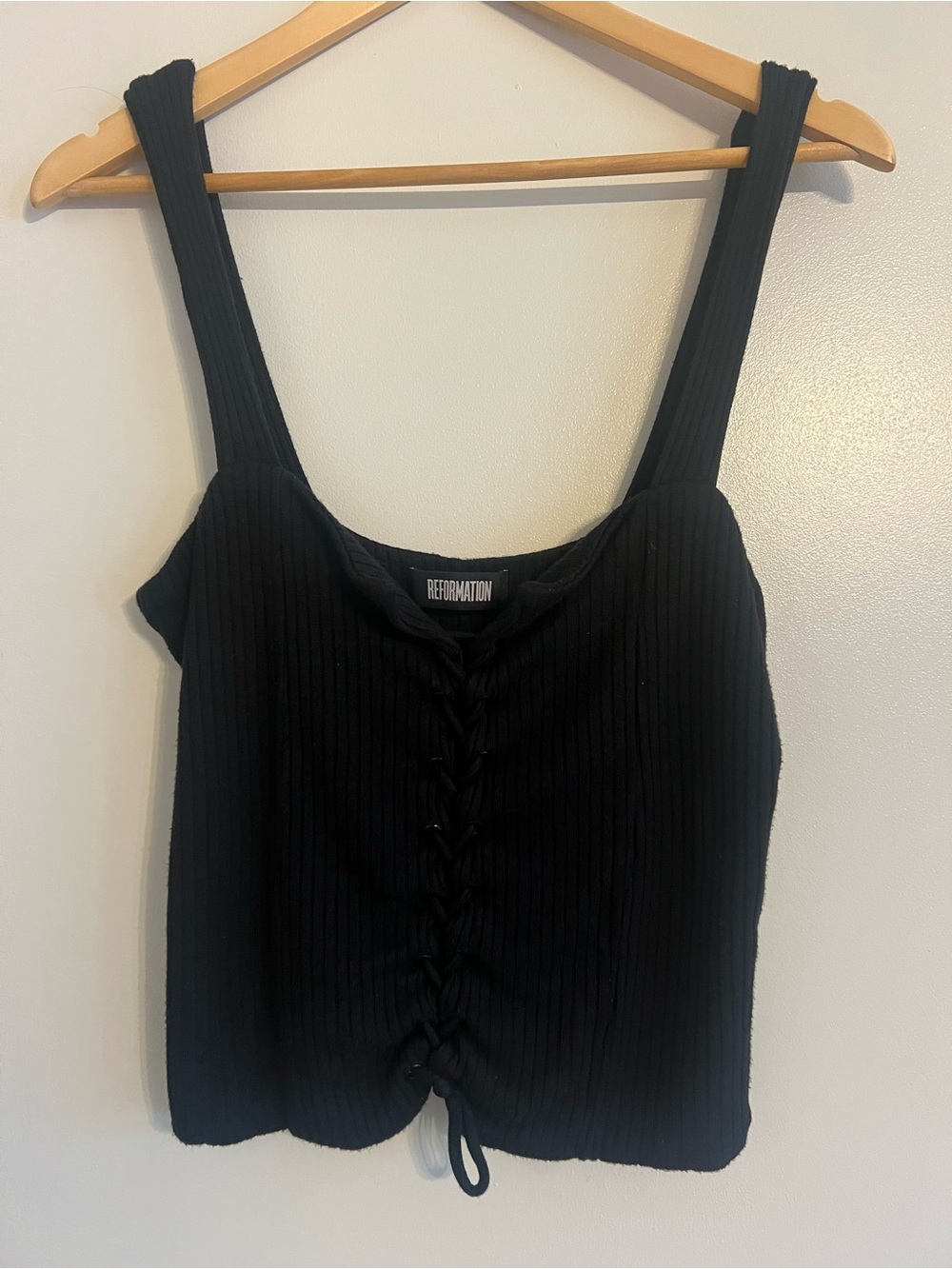 Reformation Black Ribbed Lace-Up Tank